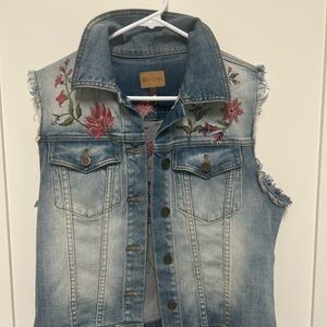 DRIFTWOOD Blue Denim Vest with Floral Embroidery